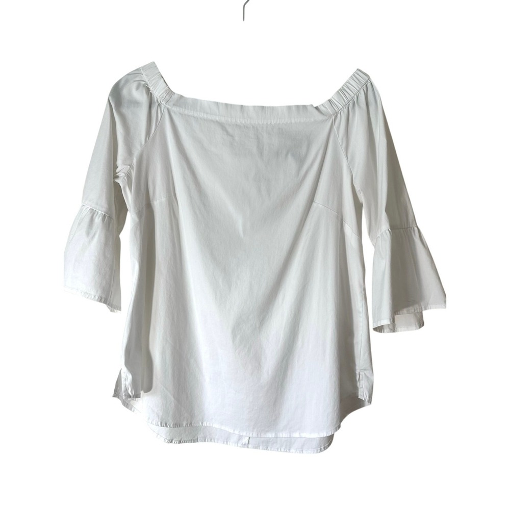 White House Black Market White Off Shoulder Bell Sleeve Blouse MP Medium Petite